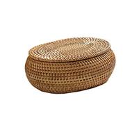 Ainiupi Round Rattan Box,Wicker Fruit Basket with Lid Bread Basket Storage Basket Willow Woven Basket for Bread