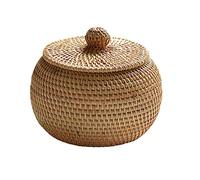 Ainiupi Round Rattan Box,Wicker Fruit Basket with Lid Bread Basket Storage Basket Willow Woven Basket for Bread