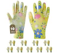 Ainiv 10 Pairs Green Gardening Gloves for Women, PU Coated Polyester Knitting Garden Gloves, Non-Slip Grip Work Gloves Women, Comfortable Guard Gloves Gardening for Yard, Farm, Gardening Outdoor