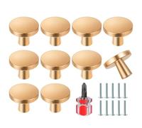 Ainiv 10 PCS Gold Cabinet Knobs, 30mm Round Drawer Knobs, Mushroom Dresser Handle, Single Hole Cupboard Handle, Aluminum Alloy Cabinet Knob with Screws for Kitchen Wardrobes Bathroom Home Decoration