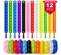 Ainiv 12PCS Fidget Bracelet Toys, Silicone Push Pop Bubble Wristband, Rainbow Multicolor Stress Relief Hand Finger, Poppet Sensory Fidget Bulk Hand Toys for Kids Adults ADHD OCD Anxiety Special Needs