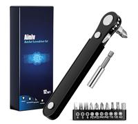 Ainiv 12PCS Mini Ratchet Wrench, 15-Tooth Right Angle Magnetic Screwdriver | Mini Ratchet Set for Tight Spaces | 1/4" Reversible Small Ratcheting Wrench with 1 Extension Rod and 10 Screwdriver Bits