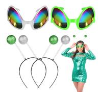 Ainiv 2 Pairs Alien Headband And Glasses, Alien Antenna Headband Rainbow Lens Sunglasses, Hairband Shading Mirror Novelty Costume Party Favors Accessories for Adult Kids Halloween