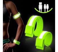 Ainiv 2 PCS LED Reflective Armbands, USB Rechargeable High Visibility Flashing Safety Gear, Self-adhesive Light Up Wrist Strap at Night, Adjustable Flashing Reflective Belt for Night Running Walking