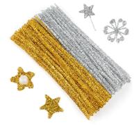 Ainiv 200PCS Pipe Cleaners for Craft, 30cm Glitter Gold and Silver Crafting Pipe Cleaners, Fuzzy Sticks Craft Supplies, Chenille Stems for DIY, Arts & Crafts for Creative Handmade DIY Decorations