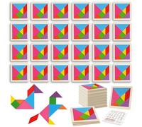 Ainiv 24PCS Tangram Puzzles for Kids, Wooden Puzzle for Kids, Building Blocks Puzzle Game, Montessori Educational Learning Toys for 3+ Girls Boys, Mastermind Tangram Game for Birthday, Christmas