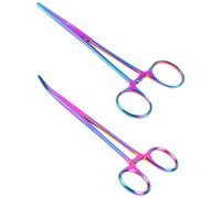 Ainiv 2PCS Fishing Forceps, Straight and Curved Self-Locking Fishing Forceps, Fishing Unhooking Remover Tool, Stainless Steel Locking Clamp for Pet Grooming DIY Crafting (Colorful, 14cm)