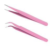 Ainiv 2Pcs Straight Curved Tweezers, Lash Tweezer, Stainless Steel Pointed Tweezers Kit, Sticker Tweezer Tools for Eyelash Extensions, DIY Crafts, Nail Art, Jewelry Making (Pink)