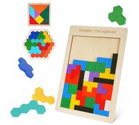 Ainiv 3 in 1 Wooden Intelligence Puzzles Set, Wooden Tangram Puzzles for Kids, Brain Teasers Educational Toys, Jigsaw Box Brain Game Building Block Educational Gift for Boys & Girls