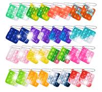 Ainiv 32 PCS Mini Fidget Pop Bubble Toys, Square Squeeze Toys with Keyring, Poppet Bubble Sensory Toys, Stress Anxiety Relief Toys Desk Toy Wrap for ADHD, Autism, for School Kids Office Adult
