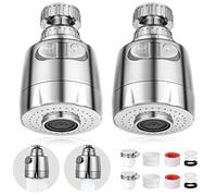Ainiv 360° Rotate Tap Aerator, 2pcs ABS Swivel Water Saving Faucet with Filter for 22/24MM Threaded Taps, Faucet Aerator Swivel Kitchen Sink with 2 Modes,Tap Extension Connection for Kitchen,Bathroom