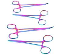 Ainiv 4PCS Fishing Forceps, Straight and Curved Self-Locking Fishing Forceps, Fishing Unhooking Remover Tool, Stainless Steel Locking Clamp for Pet Grooming DIY Crafting (Colorful, 12.5cm+18cm)