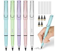 Ainiv 5 pieces inkless pencils eternal, infinity pencil with 5 erasers and 5 interchangeable heads, reusable portable pencil for writing, drawing, students, home, office, school