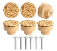 Ainiv 6 PCS Wooden Cabinet Knobs, Round Boho Rattan Drawer Knobs, Vintage Drawer Handles for Home Decor, Cupboard, Wardrobe, Drawer, Kitchen Cabinets