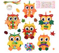 Ainiv 6PCS Owl Craft Set for Kids, Christmas DIY Creative Craft Kit with Maple Leaf Foam Stickers, DIY Peel & Stick Felt Craft Set for Children Craft Group Activities Fall Holiday Party Decorations