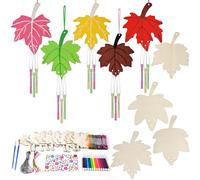 Ainiv 9 Pack Maple Leaf Wind Chime Crafts for Kids, DIY Paint Wooden Windchimes Crafts Kit for Children, Autumn Party DIY Arts and Crafts for Boys Girls Birthday Gifts & Autumn Activities