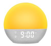 Ainiv Alarm Clock Wake Up Light with Sunrise/Sunset Simulation, 9Min Snooze Dual Alarms, 25 Sleep Sounds/FM Radio Bedroom Night Lamp, Adjustable 10+8 Colors Atmosphere Lamp, USB Port to Charge Phone