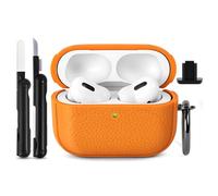 Ainiv Compatible with AirPods Pro 3 Case with Cleaning Kit, Leather-Texture TPU Full Drop Protection Cover with Keychain, Front LED Visible, for Airpods Pro 3nd Generation - Orange