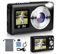 Ainiv Digital Camera, 4K Compact Digital Camera with 32G TF Card, HD 48MP, Front and Rear Dual Cameras, 2.4" + 1.3" Dual Screen, 18X Digital Zoom, Portable Camera for Kids, Adults, Beginners（Black）