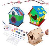 Ainiv DIY Bird House Kit - Wooden Craft Kit to Build and Paint Birdhouse with Paints & Brushes, Wooden Arts Perfect for Easter, Halloween, Christmas Gifts