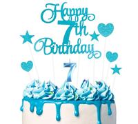 Ainiv Happy 7th Birthday Cake Toppers, Blue Number 7 Candle for Cakes