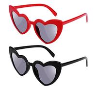 Ainiv Heart Shaped Sunglasses, 2 Pairs Vintage Cat Eye Love Glasses, UV400 Sunscreen And UV Protection Black Grey Lens, Fashion Eyeglasses for Women Men Kids Party Travel Photoshoot (Black+Red)
