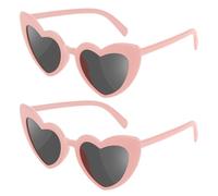 Ainiv Heart Shaped Sunglasses, 2 Pairs Vintage Cat Eye Love Heart Glasses, UV400 Sunscreen And UV Protection Black Grey Lens, Fashion Eyeglasses for Women Men Kids Party Travel Photoshoot(Pink)