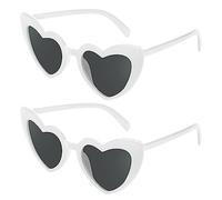 Ainiv Heart Shaped Sunglasses, 2 Pairs Vintage Cat Eye Love Heart Glasses, UV400 Sunscreen And UV Protection Black Grey Lens, Fashion Eyeglasses for Women Men Kids Party Travel Photoshoot(White)