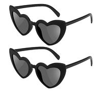 Ainiv Heart Shaped Sunglasses, 2 Pairs Vintage Cat Eye Love Heart Glasses, UV400 Sunscreen And UV Protection Black Grey Lens, Fashion Eyeglasses for Women Men Kids Party Travel Photoshoot(Black)