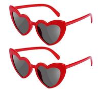 Ainiv Heart Shaped Sunglasses, 2 Pairs Vintage Cat Eye Love Heart Glasses, UV400 Sunscreen And UV Protection Black Grey Lens, Fashion Eyeglasses for Women Men Kids Party Travel Photoshoot(Red)