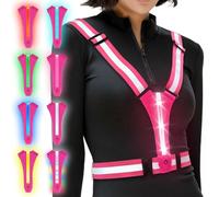 Ainiv LED Reflective Vest Running Gear, 8 Lights Colors Illuminated, USB-C Rechargeable, High Visibility Safety Vest with Adjustable Waist/Shoulder, Light Up Vest for Night Dog Walking Cycling (Pink)
