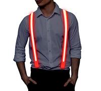 Ainiv Light Up Suspenders, Man LED Luminous Suspender, 3 Flash Modes LED Glow Suspenders, Adjustable Illuminated Bow Ties with Zipper, Costume Accessory for Parties, Bars, Halloween, School (Red)
