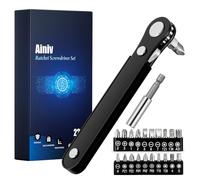 Ainiv Mini Ratchet Wrench, 22-Piece Right Angle Magnetic Screwdriver, 1/4" Reversible Small Ratcheting Wrench with 1 Extension Rod and 20 Screwdriver Bits, 15-Tooth Mini Ratchet Set for Tight Spaces