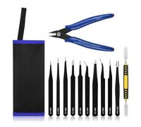 Ainiv Precision Tweezers Set, 11PCS Anti-Static ESD Tweezers Set with 1PCS Micro Wire Cutter for Modeling, Electronic Repair, Handicraft, Laboratory, Jewelry Manufacturing, Hobby etc