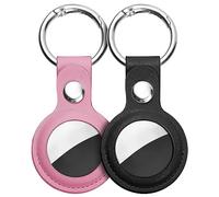 Ainiv Protective Case for Apple Airtags, 2 Pack PU Leather Keyring Case, Tracker Cover for AirTags, Pet Dog Cat Collar Locator Tracker Cover, Key Finder Case for AirTag-Black and Pink