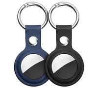 Ainiv Protective Case for Apple Airtags, 2 Pack PU Leather Keyring Case, Tracker Cover for AirTags, Pet Dog Cat Collar Locator Tracker Cover, Key Finder Case for AirTag-Black and Blue