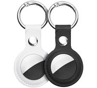 Ainiv Protective Case for Apple Airtags, 2 Pack PU Leather Keyring Case, Tracker Cover for AirTags, Pet Dog Cat Collar Locator Tracker Cover, Key Finder Case for AirTag-Black and White