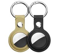 Ainiv Protective Case for Apple Airtags, 2 Pack PU Leather Keyring Case, Tracker Cover for AirTags, Pet Dog Cat Collar Locator Tracker Cover, Key Finder Case for AirTag-Black and Gold