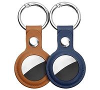 Ainiv Protective Case for Apple Airtags, 2 Pack PU Leather Keyring Case, Tracker Cover for AirTags, Pet Dog Cat Collar Locator Tracker Cover, Key Finder Case for AirTag-Blue and Brown