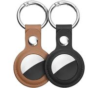 Ainiv Protective Case for Apple Airtags, 2 Pack PU Leather Keyring Case, Tracker Cover for AirTags, Pet Dog Cat Collar Locator Tracker Cover, Key Finder Case for AirTag-Black and Brown