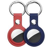 Ainiv Protective Case for Apple Airtags, 2 Pack PU Leather Keyring Case, Tracker Cover for AirTags, Pet Dog Cat Collar Locator Tracker Cover, Key Finder Case for AirTag-Blue and Red