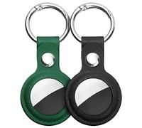 Ainiv Protective Case for Apple Airtags, 2 Pack PU Leather Keyring Case, Tracker Cover for AirTags, Pet Dog Cat Collar Locator Tracker Cover, Key Finder Case for AirTag-Black and Green