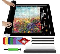 Ainiv Puzzle Roll Jigsaw Storage Felt Mat, Jigsaw Puzzle Roll Mat, Portable Puzzle Roll Up Storage Mat with Auxiliary Lines for up to 3000 Pcs, Foldable Puzzle Storage Felt Pad with Inflatable Pump