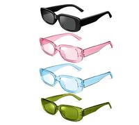Ainiv Rectangle Sunglasses, 4 Pairs Retro Square Sunglasses, UV 400 Sunscreen And UV Protection Square Frame, Fashion Eyeglasses for Women Men Kids Party Travel Photoshoot(4 Colors)