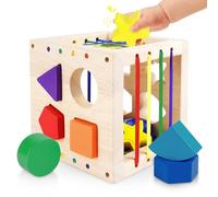 Ainiv Shape Sorter Cube, Classic Wooden Toys with 8 Colorful Multisensory Shapes, Montessori Toys for 1+ Year Old, Developmental Learning Toy for Baby Toddler Girls Boys 1st Birthday Gifts