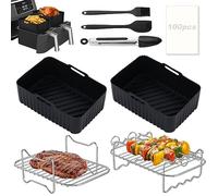 Ainiv Silicone Air Fryer Liners, Set of 8 Air Fryer Accessories Compatible with Ninja Dual AF300UK AF400UK & Tower T17088, Reusable Air Fryer Liners & Air Fryer Racks & Paper Lining etc Accessories