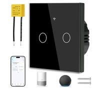 Ainiv Smart Light Switch 2 Gang, WiFi Smart Touch Wall Switch with Capacitor, Multi-Control by Voice/APP Sharing WiFi Switch, Smart Switch Compatible with Tuya SmartLife App Alexa Google Home, Black