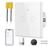 Ainiv Smart Light Switch 2 Gang, WiFi Smart Touch Wall Switch with Capacitor, Multi-Control by Voice/APP Sharing WiFi Switch, Smart Switch Compatible with Tuya SmartLife App Alexa Google Home, White