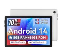 Ainmel Android 14 Tablet 10 Inch Tablets with Octa-Core 8GB+64GB(TF 1TB),1280x800 HD Display, Kids Content/5000mAh/Dual Camera/Face ID Android Tablet 2024 - White