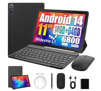 Ainmel Tablet 11 Inch Android 14, Octa-Core Processor, 14GB RAM 1TB Expand, 6800mAh | Widevine L1 | BT5.3 | WiFi 6 | Face ID | 2 in 1 Tablet with Keyboard, Mouse&Case-Black